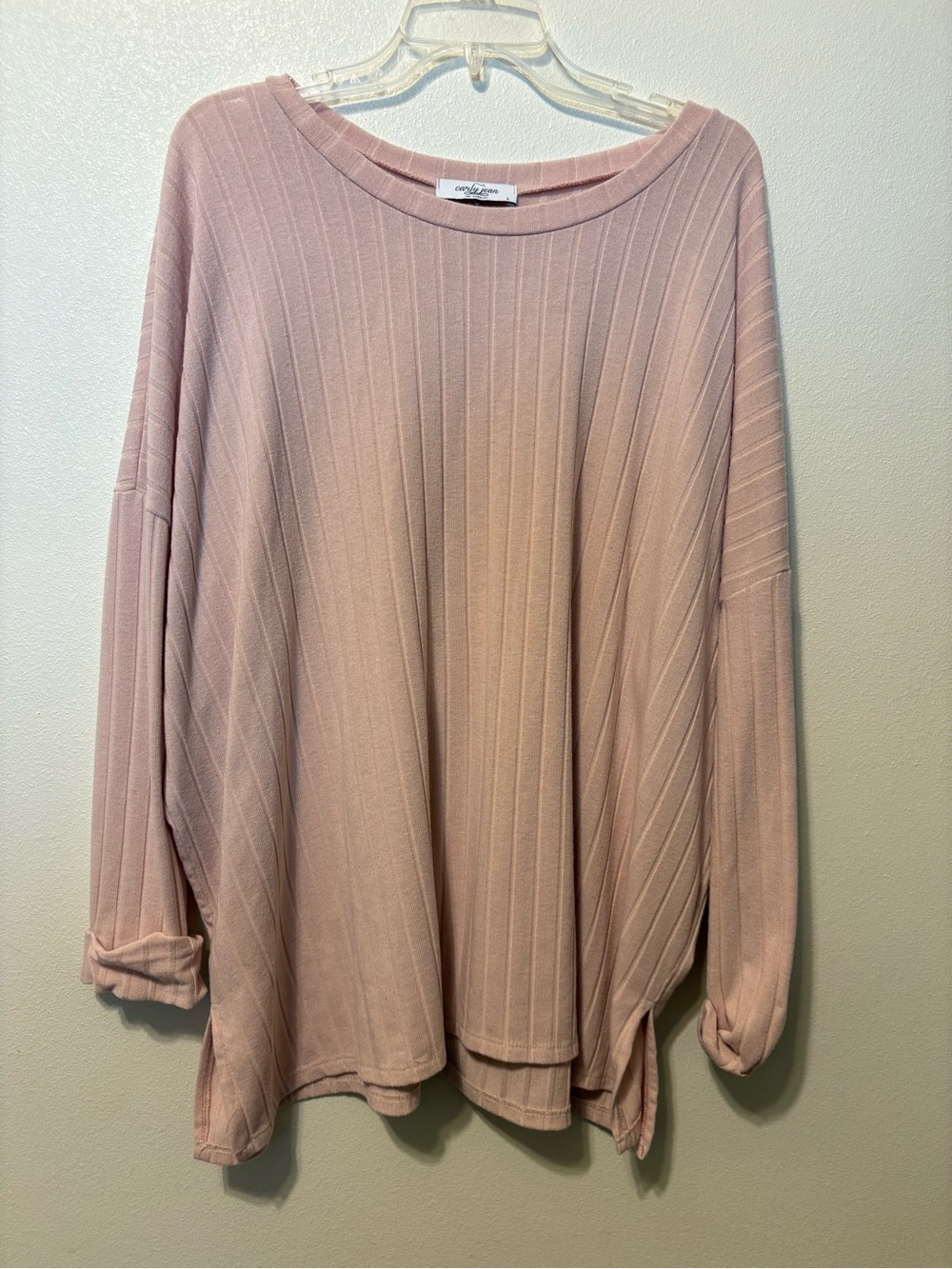 Cathy Jean Blush Pink Ribbed Long Sleeve Top